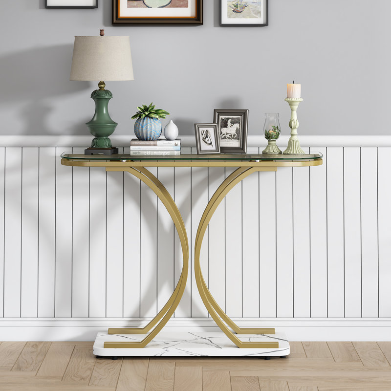 Millwood 43.3'' Glass Top Console Table, Gold