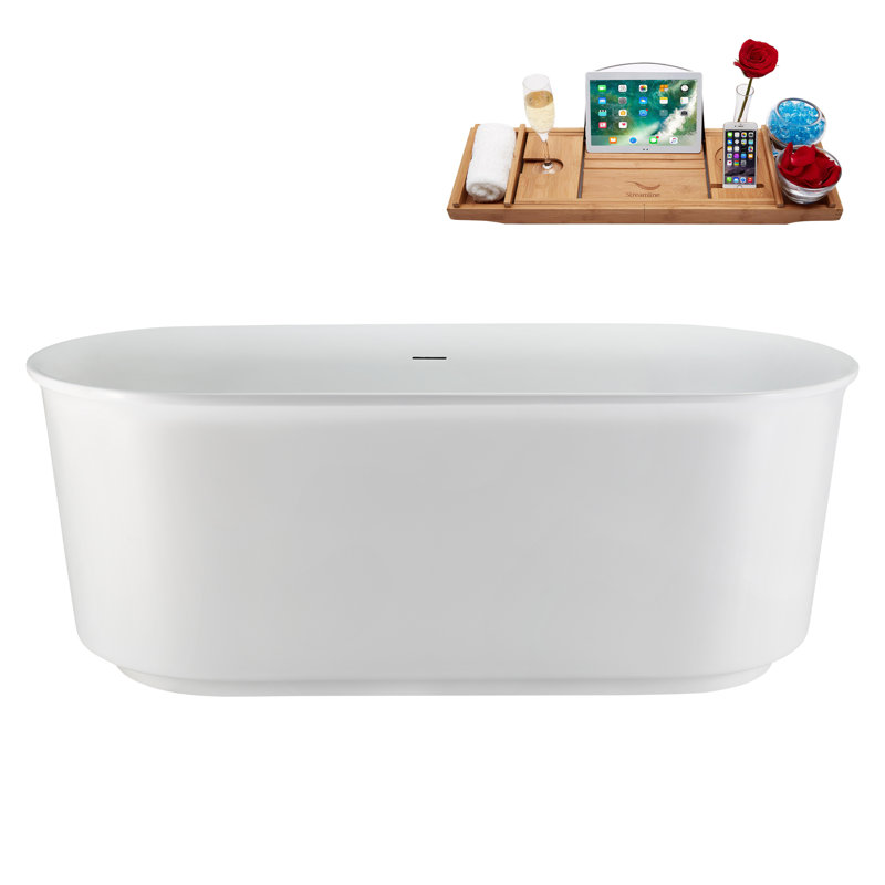 Baignoire autoportante 59 "avec drain interne Streamline, Blanc lustré