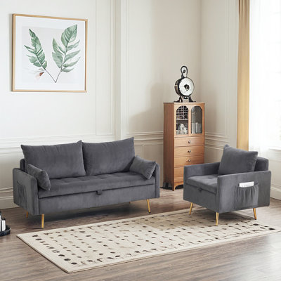 2 -Piece Upholstered Living Room Set With Storage, Single Armchair & 2-Seat Sofa Set
