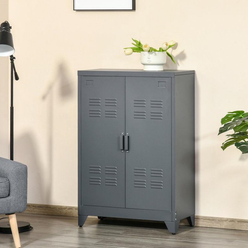 Metal Storage Cabinet Gray - Provides 3 Shelves For Organized Industrial Bathroom Equipped With