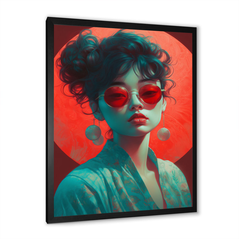 Femme japonaise sur toile III, impression à la mode, H 20 po x l 12 po x P 1 po, Cadre photo noir