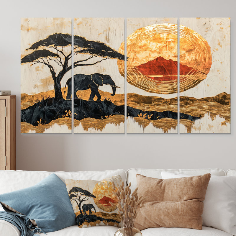 Éléphants au coucher du soleil «Whisper Of The Wild I» - décoration murale animal éléphant - art mural moderne