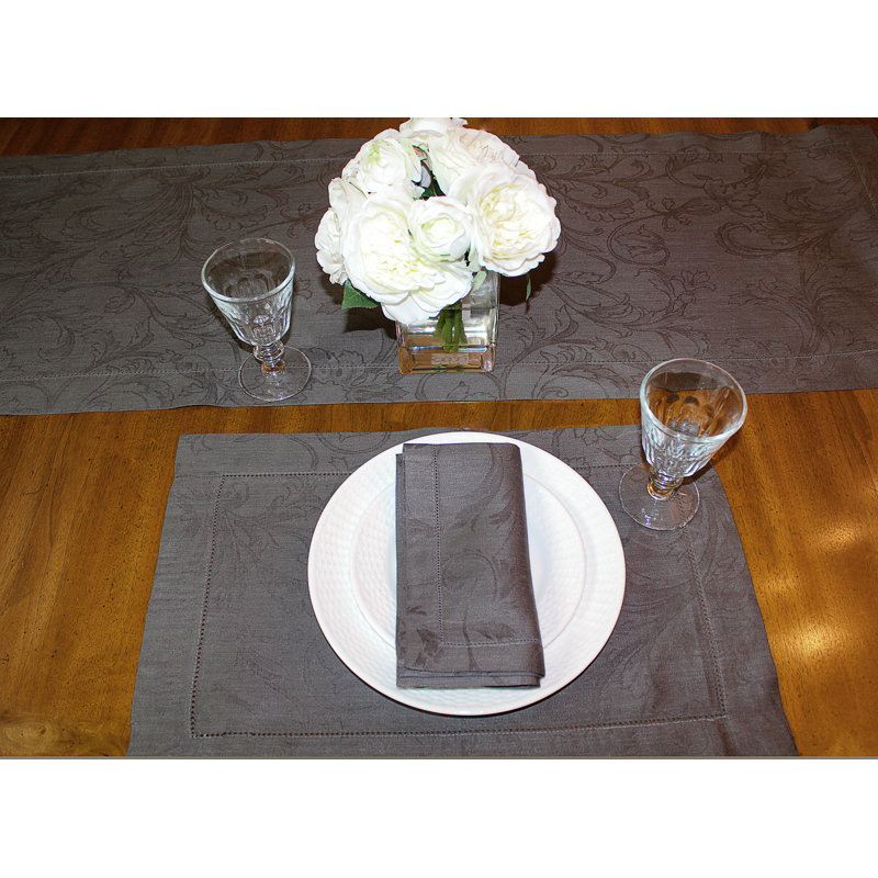 French Home Linen Renaissance Tablecloth, 20" L x 68" W, Dark Gray
