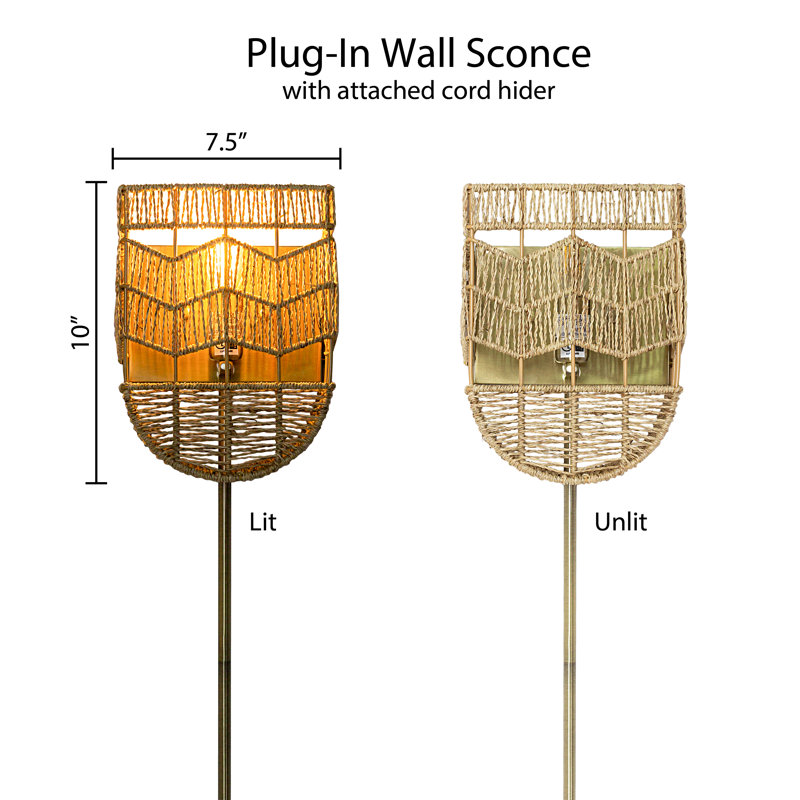 25.75"H Deidamia Brushed Gold Iron Wall Sconce with Hemp Rope Shade