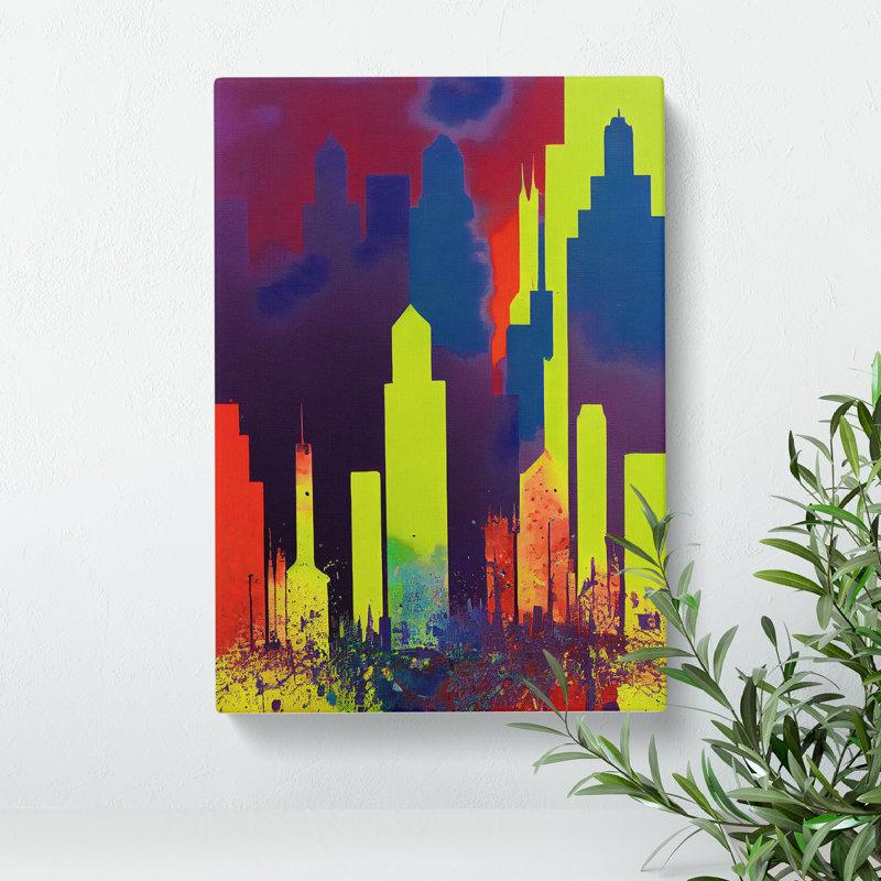 Splashed City Skyline No.5 Abstract - Wall Art, Wrapped Canvas, 50cm H x 35cm W, No Matte