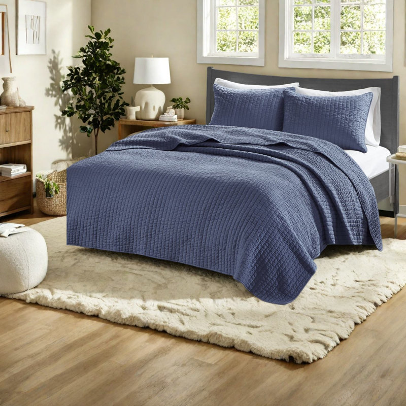 Ensemble de literie réversible bleu marine, lit double polyester, maison de campagne