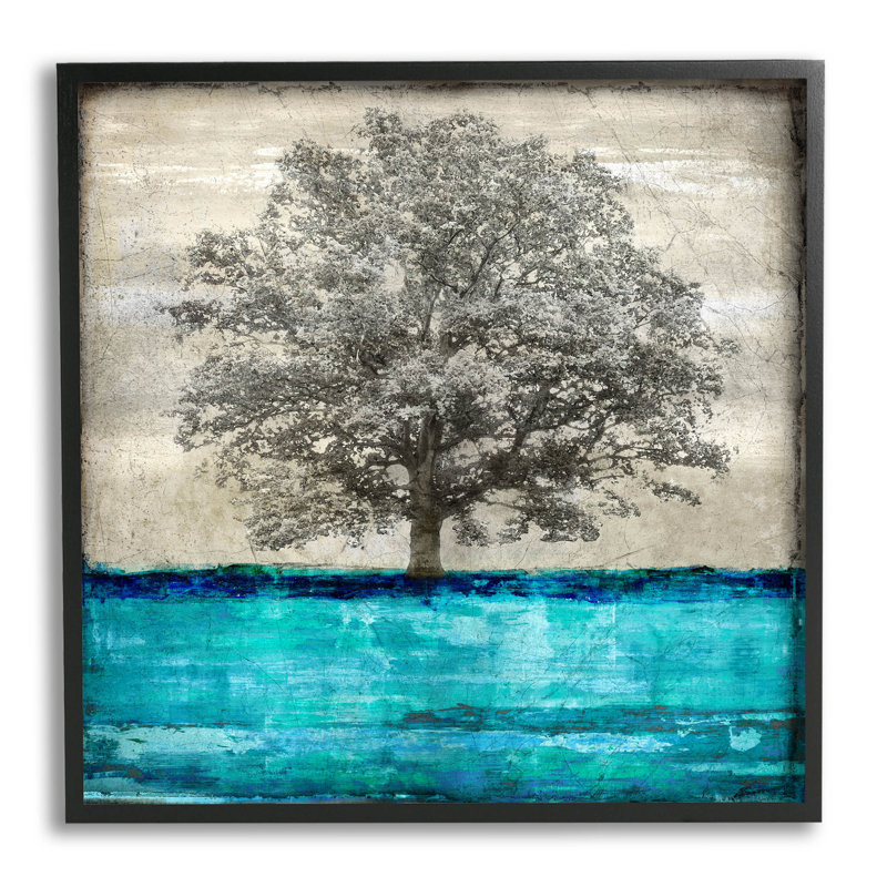 Art moderne giclée sur un arbre turquoise moderne par Eric Turner, Giclée encadrée noir minuit, H 12 po x l 12 po x P 1,5 po