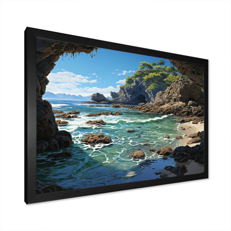 Tripolia Beach Rocky Retreat III, H 16 po x l 32 po x P 1 po, Cadre photo noir