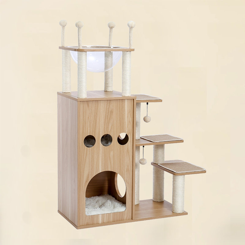 51" Wooden Luxury Cat Tree, Beige