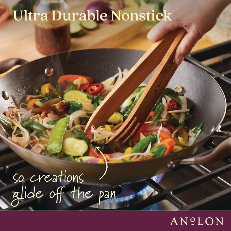 Anolon Advanced Home Hard Anodized Nonstick Wok with Side Handles and Lid, 14 Inch, Brown