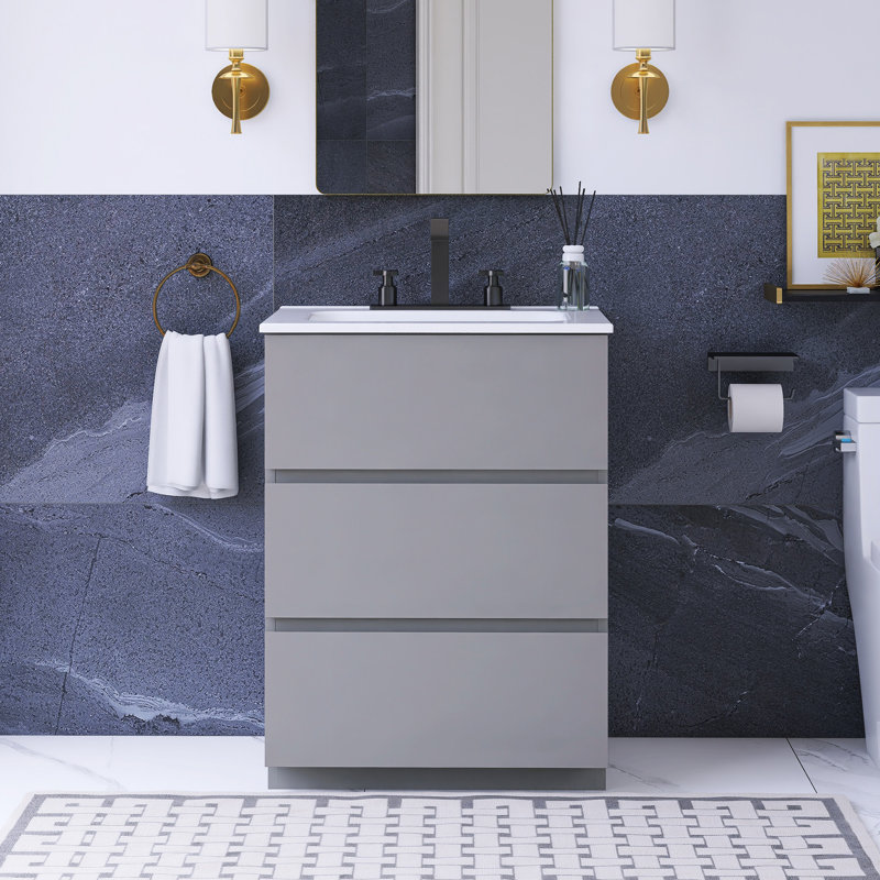 24 po W Meuble-lavabo simple avec lavabo et 3 trous de robinet, Gris