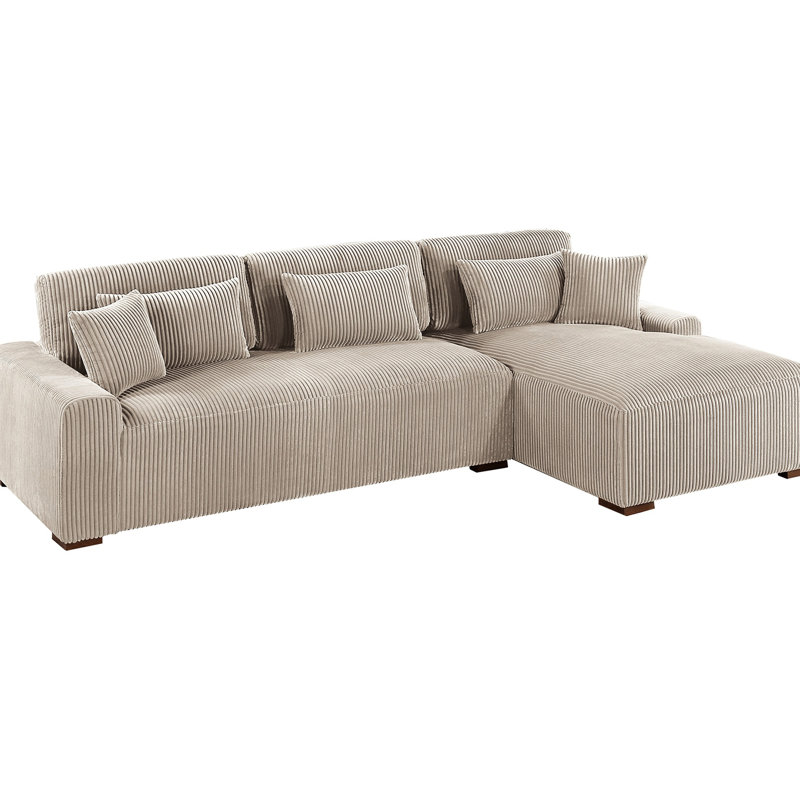 Canapé modulaire moderne en forme de L, de couleur camel et de chaise longue, siège à coussin, pieds en bois pour le salon, velours côtelé 4, coussin de siège, maison