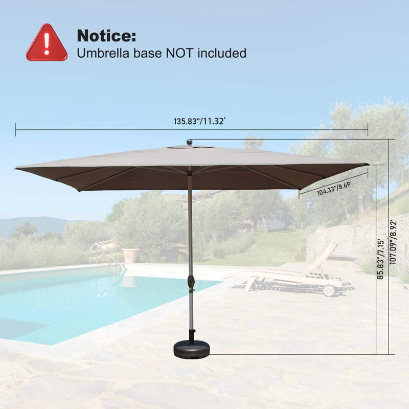 Rectangle Patio Umbrella With Crank Lift (Base Not Included), Grey