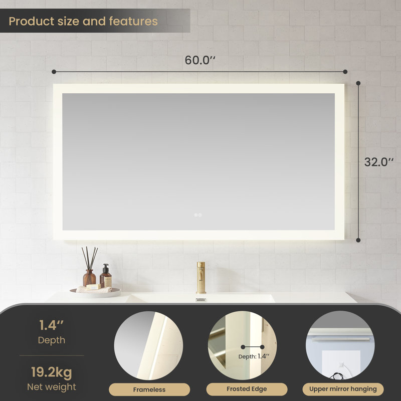 Miroir de salle de bain mural Moscow, 32 po x 60 po