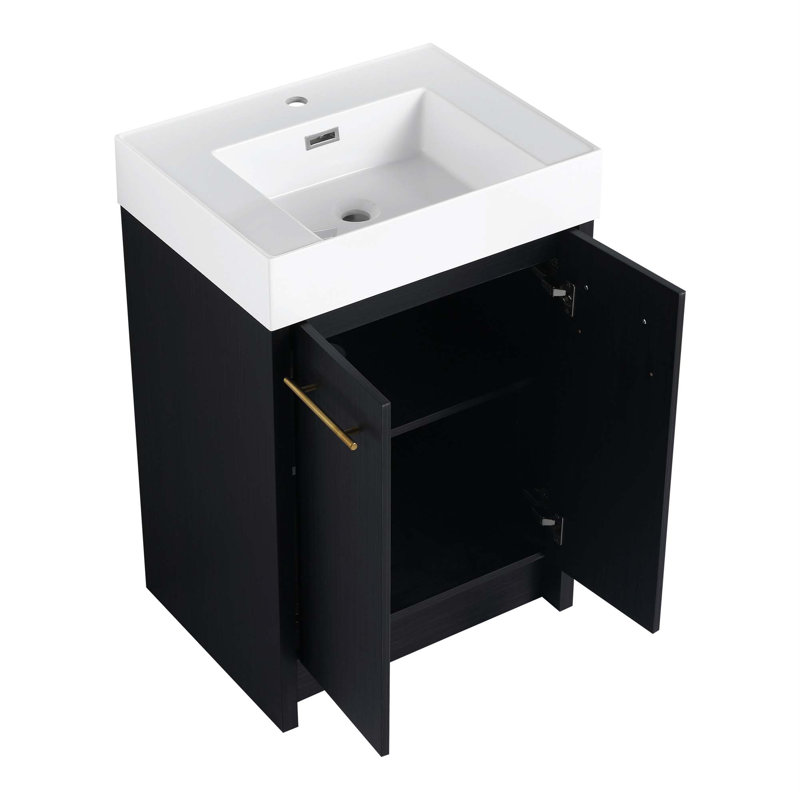 Meuble-lavabo autoportant avec lavabo en résine et porte à fermeture douce