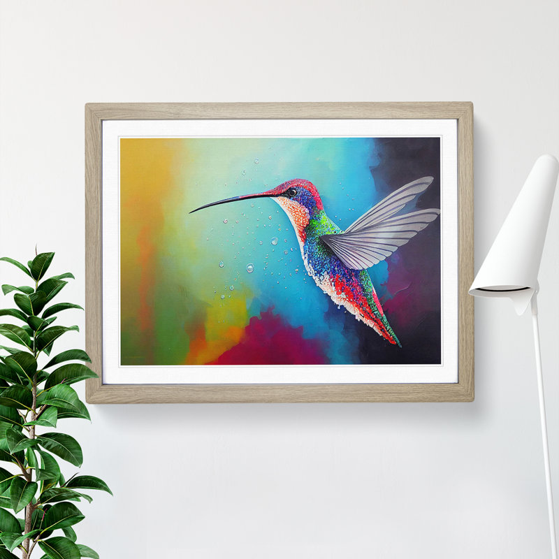 Colourful Hummingbird Vol.2 - Print, Oak Framed, 25cm H x 34cm W x 2cm D