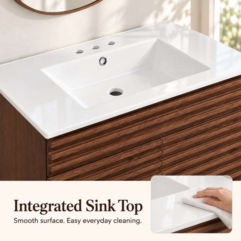 36'' Mid-Century Modern Single Bathroom Vanity Set With Sink Top, Soft-Close Doors, 36"