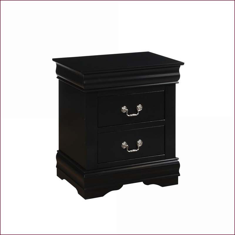 Louis Philippe Black 2-Drawer Modern Nightstand - Bedroom Storage