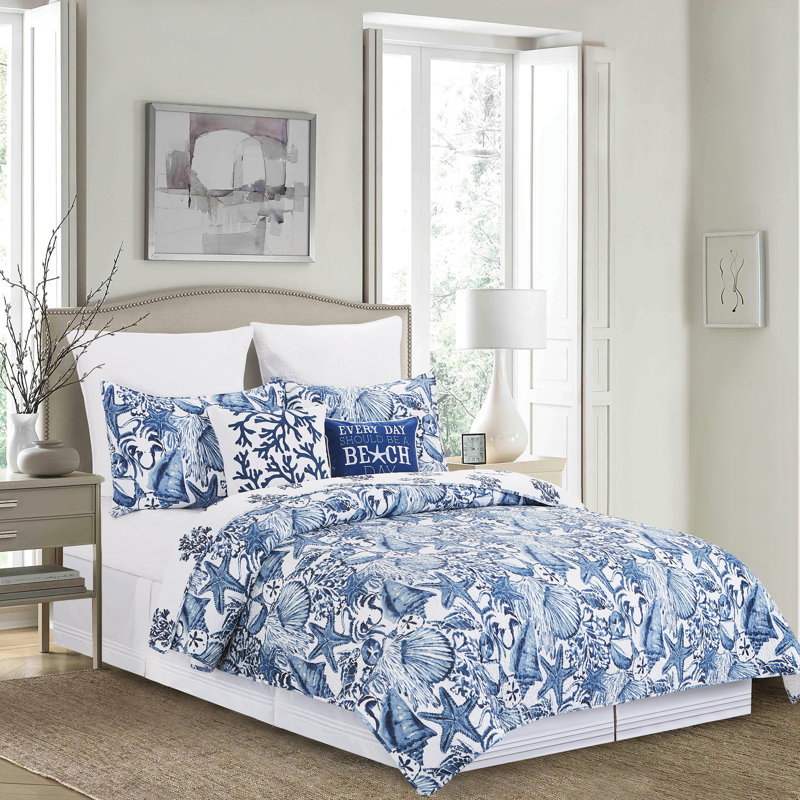 Courtepointe réversible en coton Blue Coast