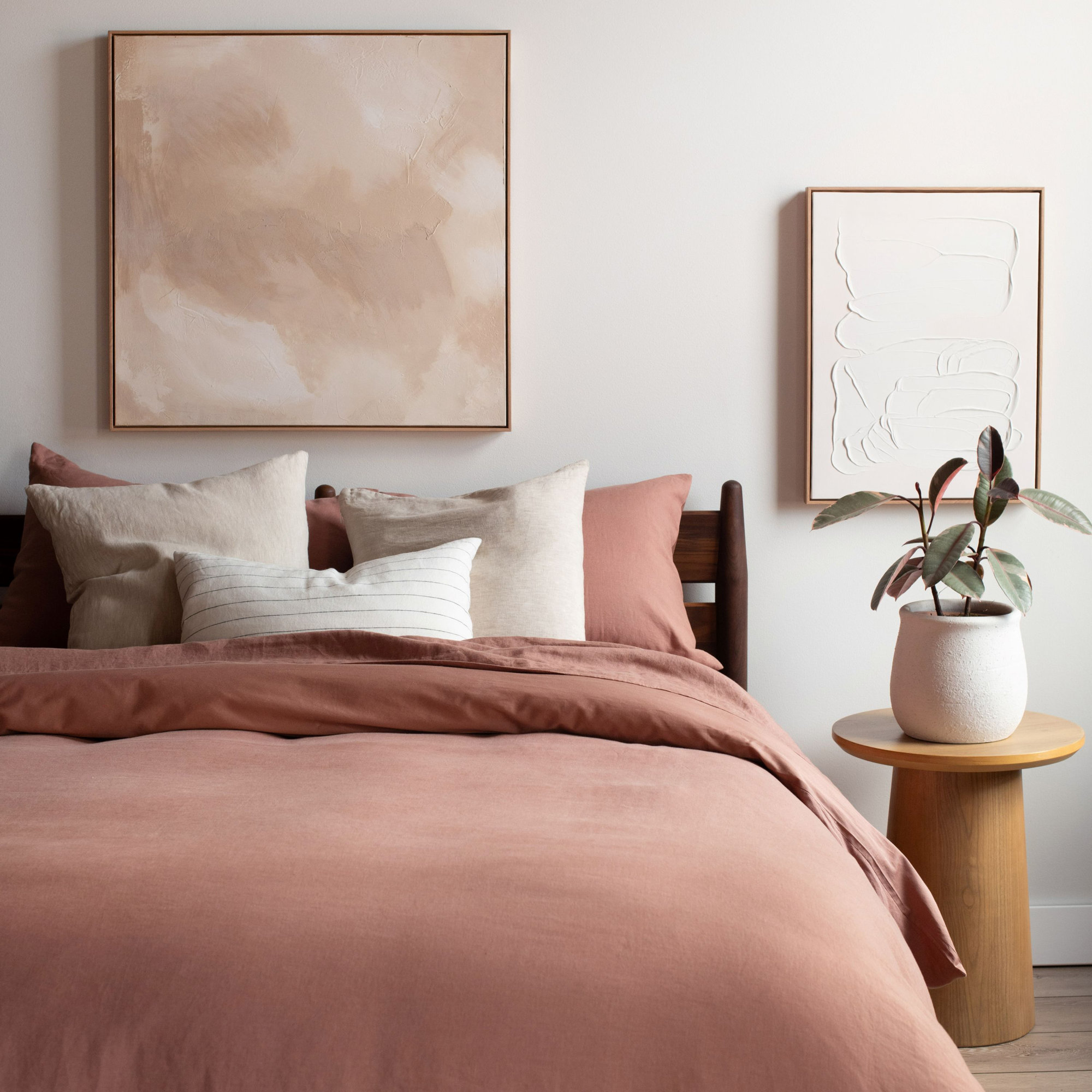French Linen And Cotton Duvet Cover & Sham Set, Clay, King Duvet Cover + 2 King Pillow Shams