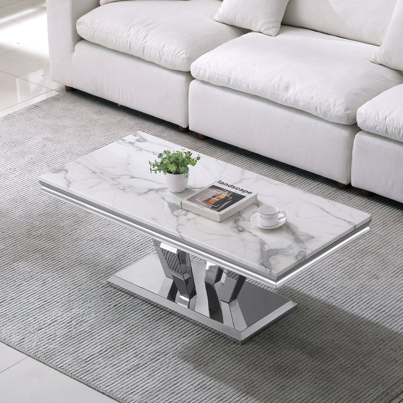 Lewton Single Coffee Table, White, Silver