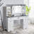 47" Farmhouse Makeup Vanity with Sliding Mirror, 3-Color LED Lights, Charging Station, Glass Top, Stool & Storage