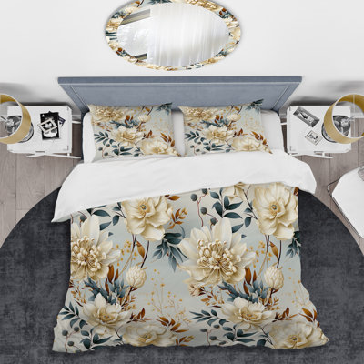 Green Vintage Coastal Serene Floral Harmony Floral Duvet Cover