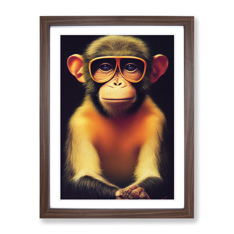 Monkey In Glasses No.1 - Framed Print, 64cm H x 46cm W, Brown