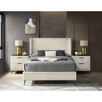 Northington Mavela Wide Wale Upholstery Panel Bed with 2 Nightstands by George Oliver