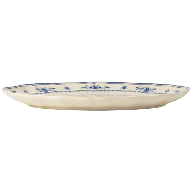 Vila Oval Platter, Bege/Azul, 1.5" H x 16” W x 11.13” D