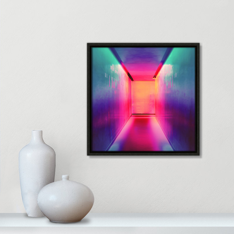 «Neon Wonderland I» par Efe Kurnaz, Cadre flottant espresso, H 13,5 po x l 13,5 po x P 2 po