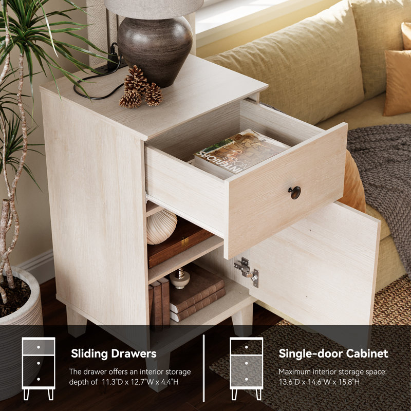 Nightstands Set Of 2, Fluted Night Stand With Charging Station, End Table With 2 Drawers & Doors, Bedside Table Wood Side Table For Bedroom, Beige