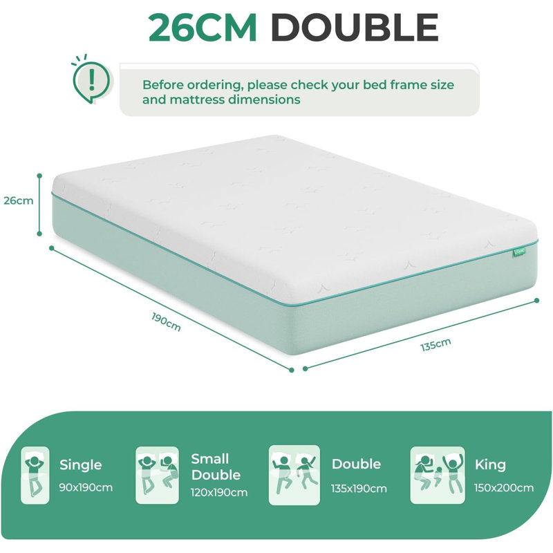 Vesgantti Memory Foam Mattress, Double (4'6), 26