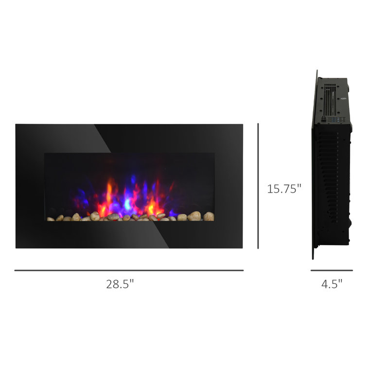 Foyer mural noir 28,5 ", 1500 W, effet de flamme, 7 couleurs, foyer mural 28,5" de style américain avec puissance 1500W,