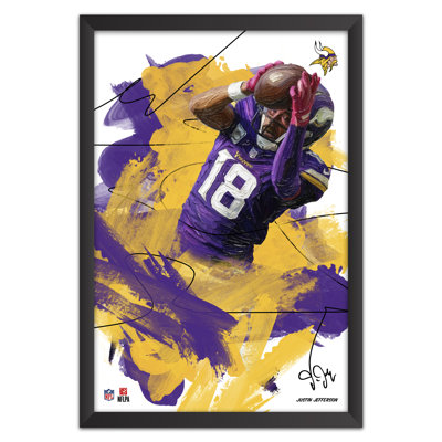 Tableau encadré de Justin Jefferson, joueur des Vikings du Minnesota (NFL), style coup de pinceau | 68,5 x 99 cm