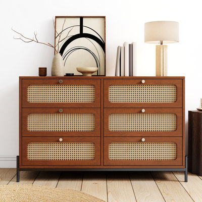 Modern Rattan Wood Closet 6-Drawer Dresser, Storage Cabinet Sideboard -  Red Barrel StudioÂ®, 343CABF92487473BBA89454333415844