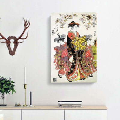 Lady with Two Kamuro by Torii Kiyonaga - Wrapped Canvas Art - Wrapped Canvas
