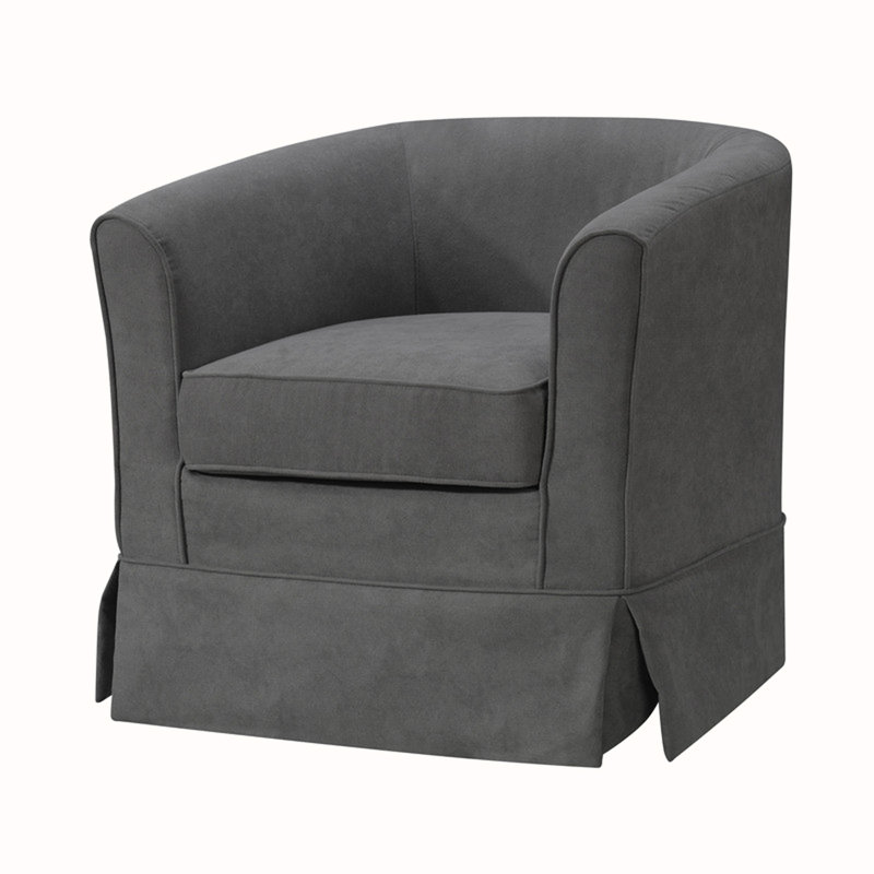 Fauteuil demi-tonneau pivotant en tissu tissé Falahee, Tissu gris foncé