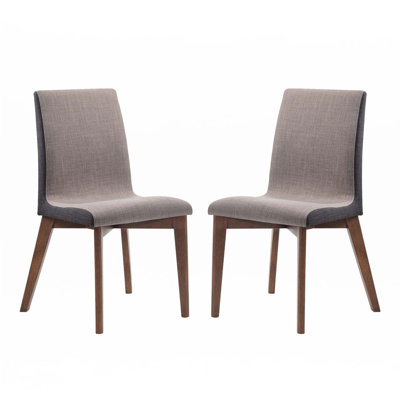Set Of 2 Grey Fabric Upholstered Dining Side Chairs