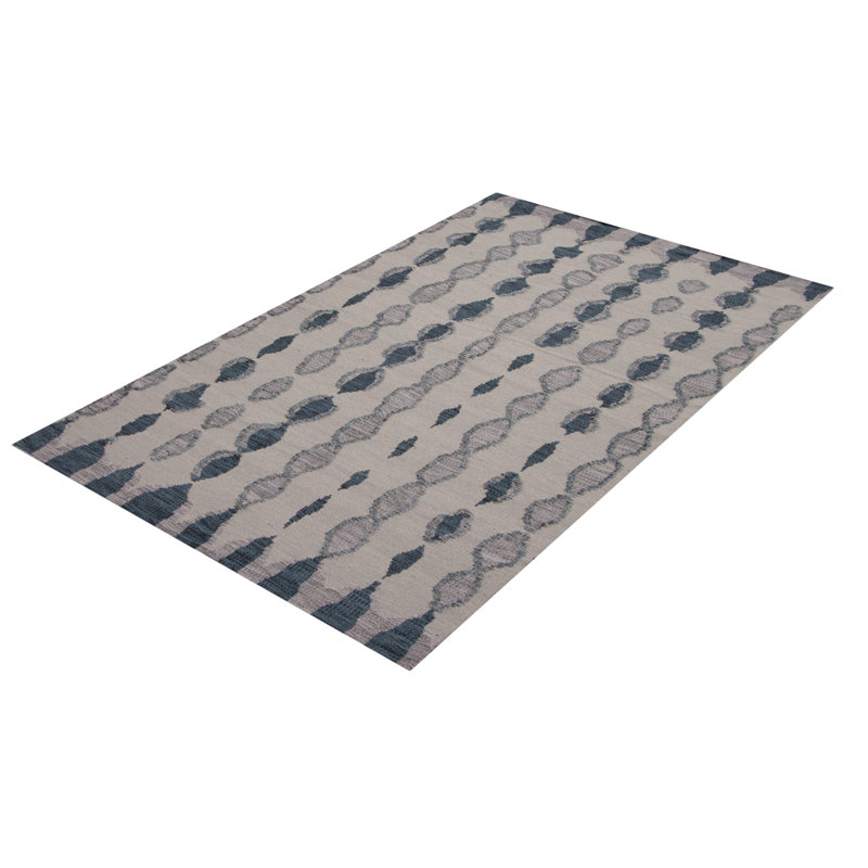Tapis oriental gris / bleu en laine tissé à plat à la main Ammanda 7 pi 3 po x 8 pi 4 po