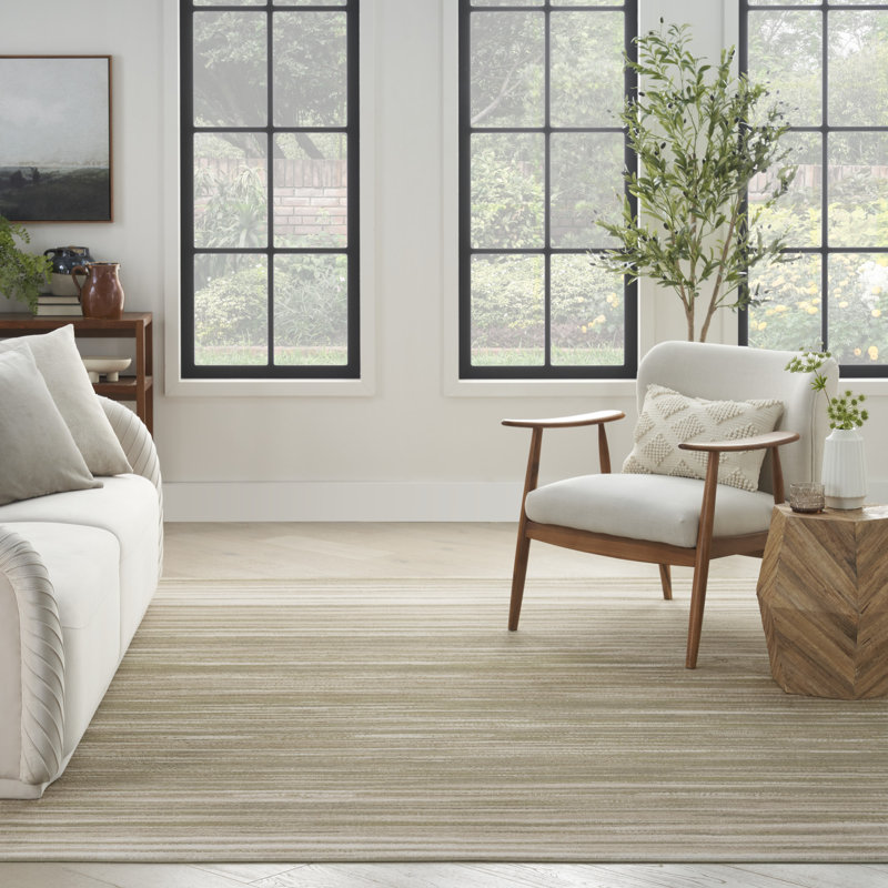 Abstract Machine Woven Area Rug in Green/Ivory, Rectangle 10' x 14'