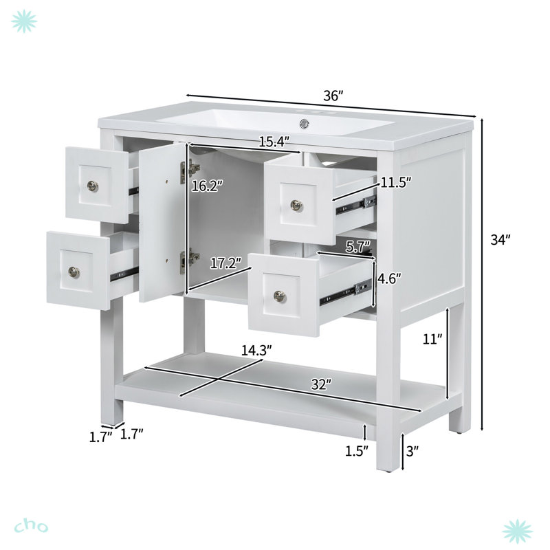 Meuble-lavabo 36 po avec lavabo encastré, Blanc