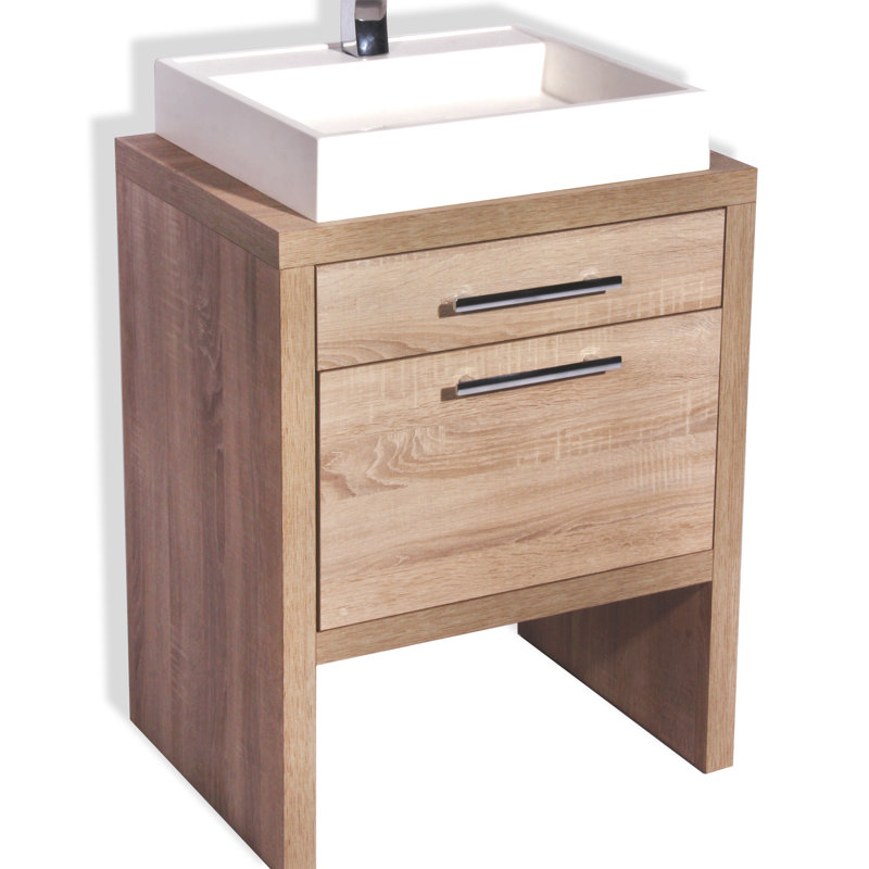 Amato 31.5'' Single Bathroom Vanity with Solid Wood Top, Natural Oak