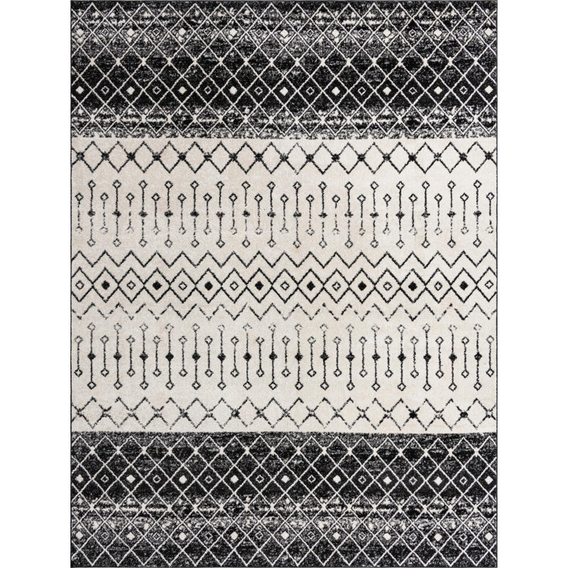 Tapis noir / blanc en polypropylène tissé à la machine Briehn, Rectangle 10 pi 7 po x 14 pi