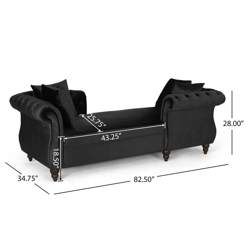 Chaise longue capitonnée à deux accoudoirs, Noir