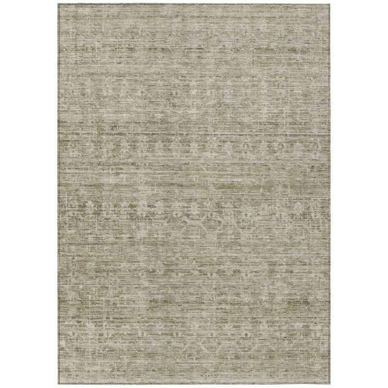Machine Washable Indoor/Outdoor Xhevrie Taupe Rug, Rectangle 3' x 5'