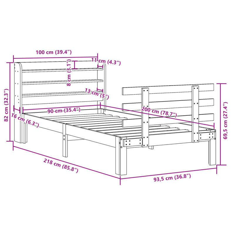 Bed Frame With Headboard Without Mattress, Single (3'), White