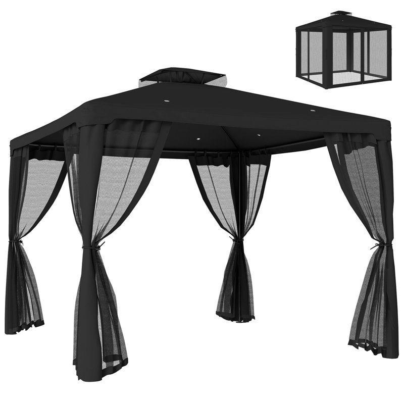 Outsunny 3 x 3 m Metal Gazebo Garden Pavillion Double Roof Black