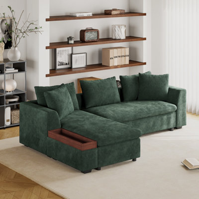 Canapé modulaire revêtu de L 93,7 po en chenille avec méridienne orientée à gauche et compartiment de rangement en bois intégré