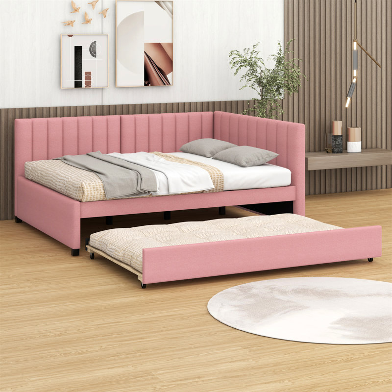 Upholstered Daybed With Trundle, Pink